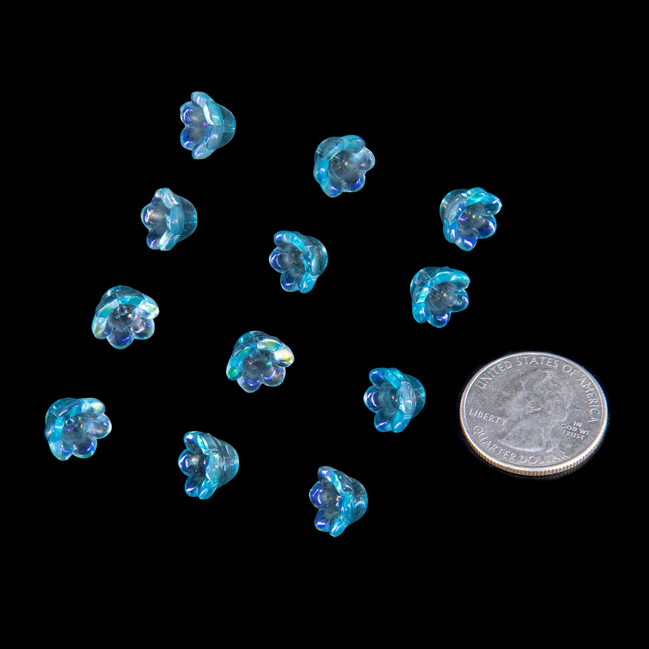12x8mm Larger Turquoise Blue Full Flowers Beads Center Hole, 12 beads - GB-FB32
